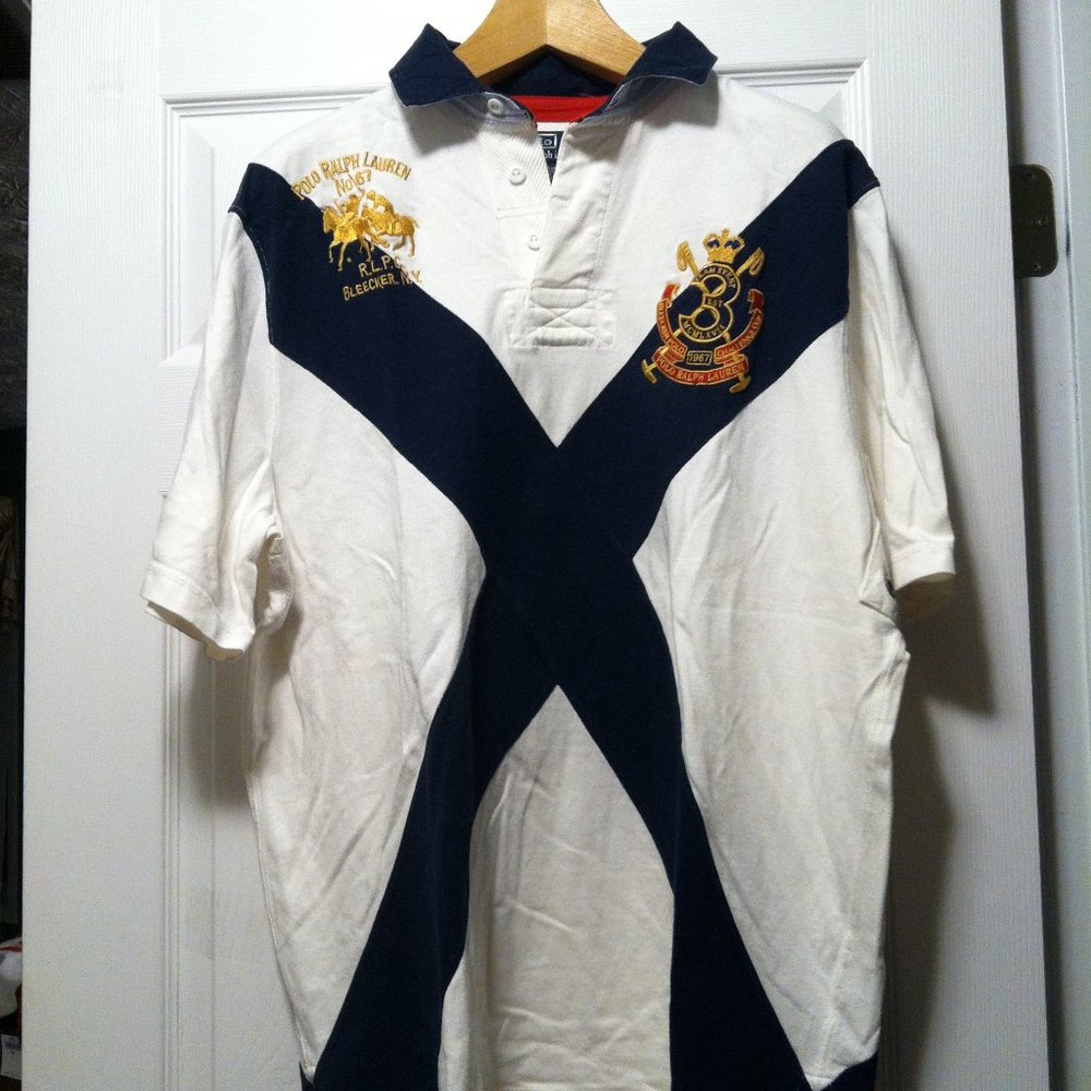 VTG POLO RALPH LAUREN MENS  WHITE 100%COTTON SHORT SLEEVE POLO SHIRT SIZE: L